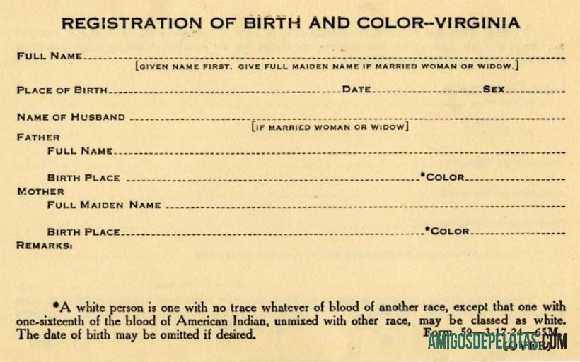 Escritório de registros vitais dos Estados Unidos da certidão de nascimento da Virgínia modelo